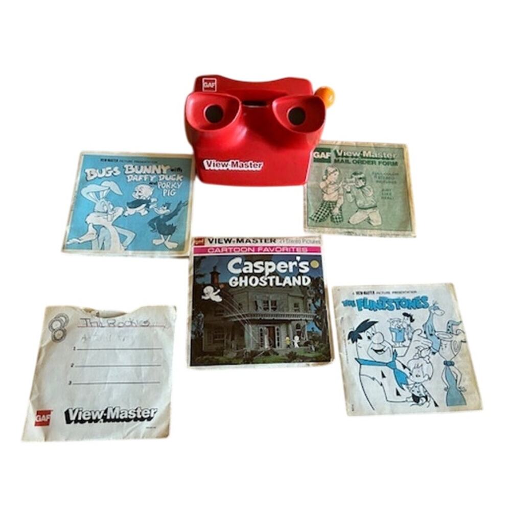 Vintage GAF View-Master Bundle – Red Viewer + 4 Reel Sets
